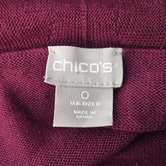 Chico's Cardigan Sweater Pearl Beaded S Burgundy Red Open Front Formal Drape Top - Picture 8 of 11